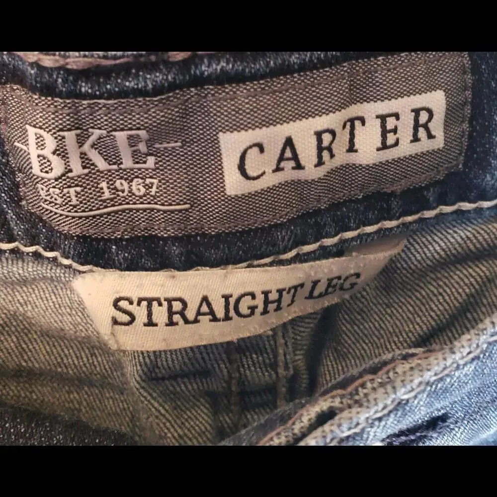 Mens Buckle BKE Carter Straight Leg Heavy Distressed Denim‎ Blue Jeans Size 33R
